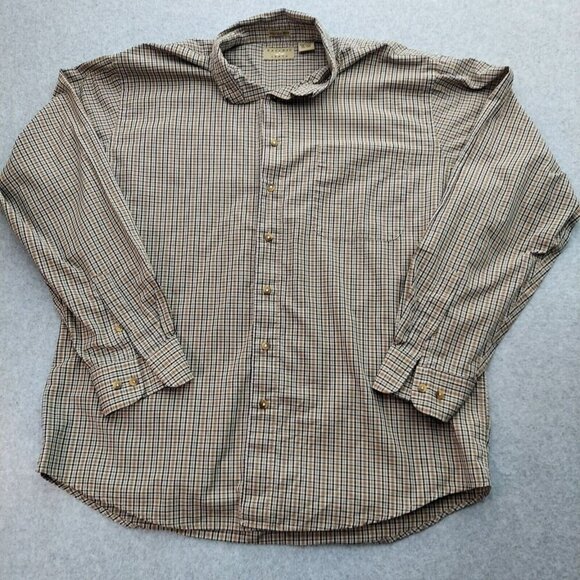 Natural Issue Mens Size LT Brown Plaid Long Sleeve Button Front Shirt - Picture 1 of 9